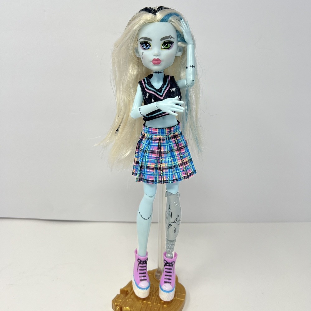 Monster High G3 Frankie Stein Doll with Blue Pink Shoes and plaid skirt